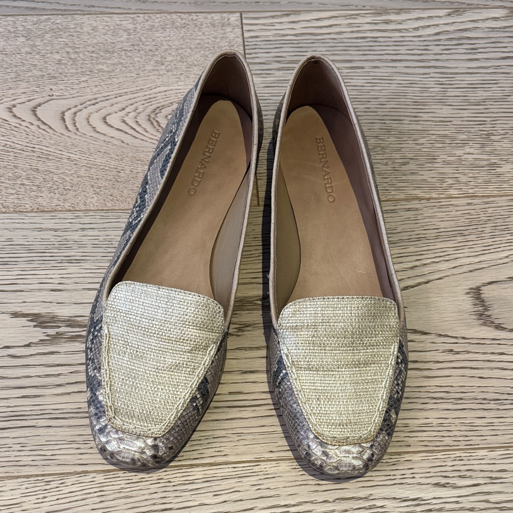 Bernardo Gold And Brown Snakeskin-Trim Loafers
